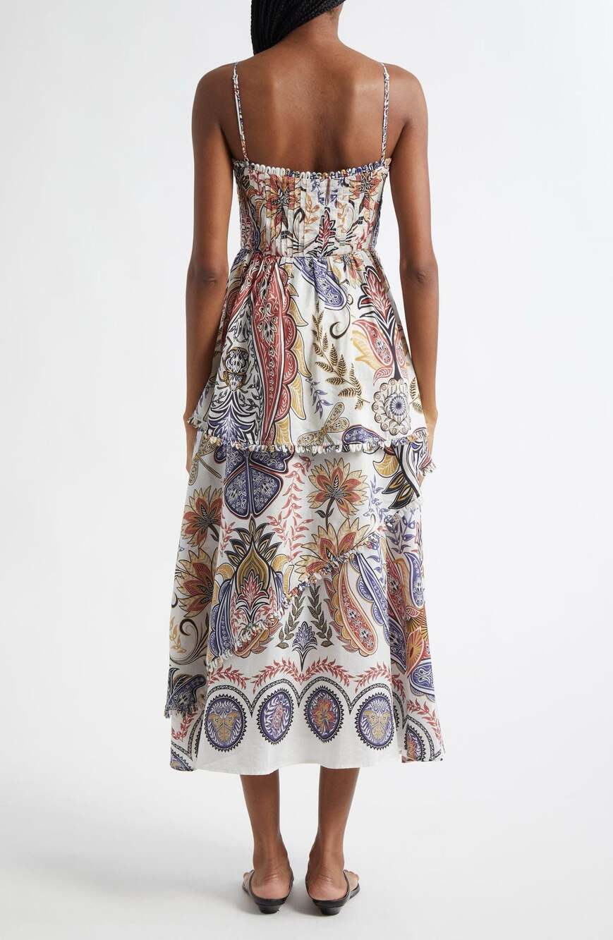 FARM Rio Boho Glam Loop Trim Asymmetrical Maxi Dress Resort Cottagecore - Picture 2 of 11